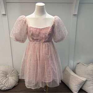 Lush Blush Pink Floral Puff Balloon Sleeve Dress NWT Size Medium